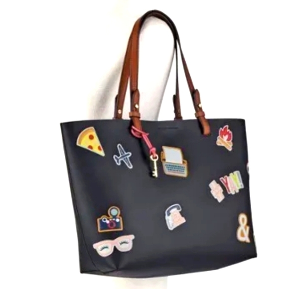 Fossil Rachel Black Multi Leather Magnetic Tote & Shopper Shoulder Bag Purse - Picture 11 of 13